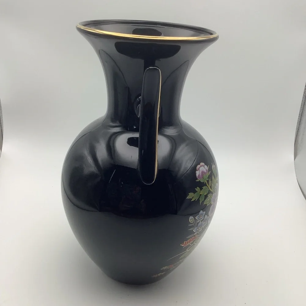 Large Black Two Handled Japanese Vase